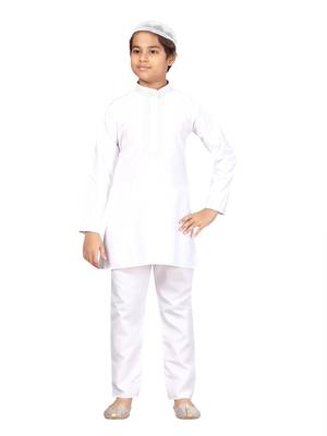 White embroidered cotton boys-kurta-pyjama 1