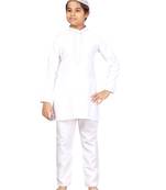 White embroidered cotton boys-kurta-pyjama