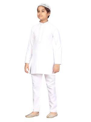 White embroidered cotton boys-kurta-pyjama 3