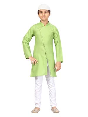Green plain cotton boys-kurta-pyjama 1