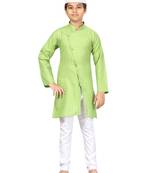 Green plain cotton boys-kurta-pyjama