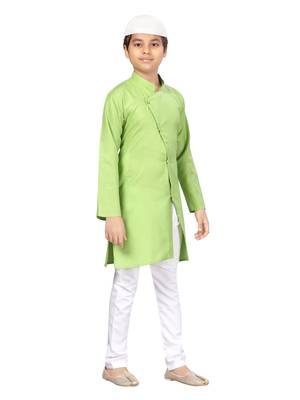 Green plain cotton boys-kurta-pyjama 2