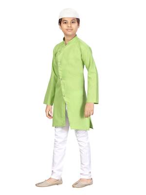 Green plain cotton boys-kurta-pyjama 3