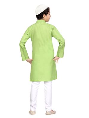 Green plain cotton boys-kurta-pyjama 4