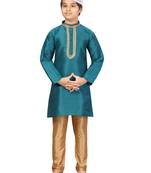 Green embroidered silk boys-kurta-pyjama