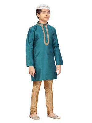 Green embroidered silk boys-kurta-pyjama 2