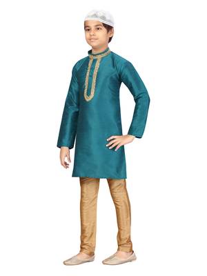 Green embroidered silk boys-kurta-pyjama 3