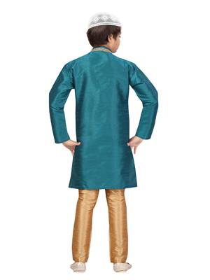 Green embroidered silk boys-kurta-pyjama 4
