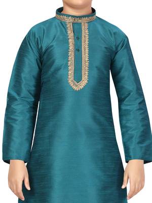 Green embroidered silk boys-kurta-pyjama 5