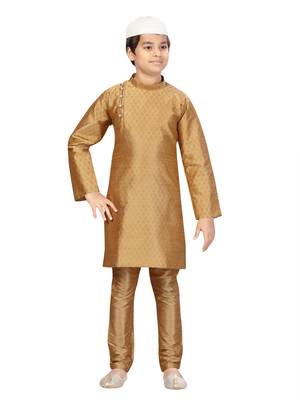 Beige plain silk boys-kurta-pyjama 1