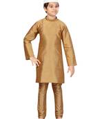 Beige plain silk boys-kurta-pyjama