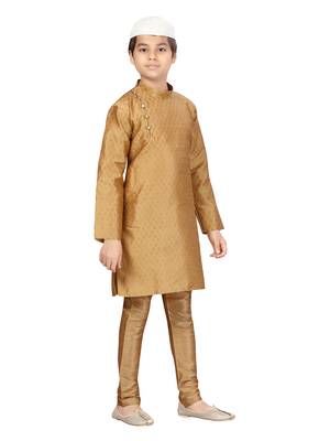 Beige plain silk boys-kurta-pyjama 2