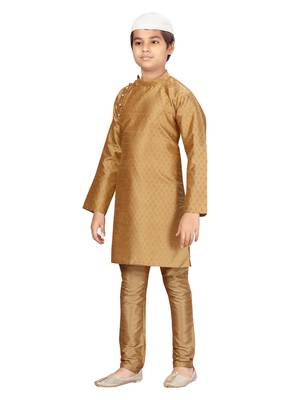 Beige plain silk boys-kurta-pyjama 3
