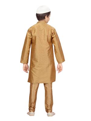 Beige plain silk boys-kurta-pyjama 4
