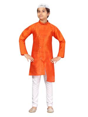 Orange plain silk boys-kurta-pyjama 1