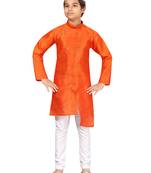 Orange plain silk boys-kurta-pyjama