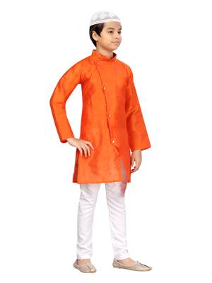 Orange plain silk boys-kurta-pyjama 2