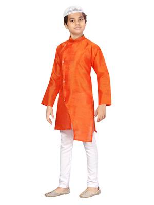 Orange plain silk boys-kurta-pyjama 3