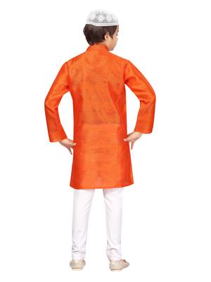 Orange plain silk boys-kurta-pyjama 4