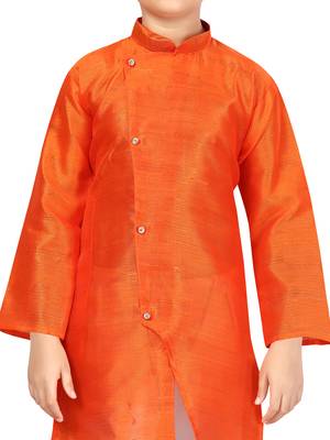Orange plain silk boys-kurta-pyjama 5