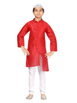 Red plain silk boys-kurta-pyjama 1