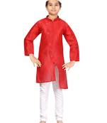 Red plain silk boys-kurta-pyjama