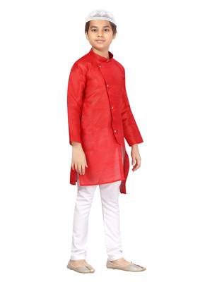 Red plain silk boys-kurta-pyjama 2