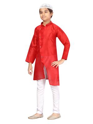 Red plain silk boys-kurta-pyjama 3