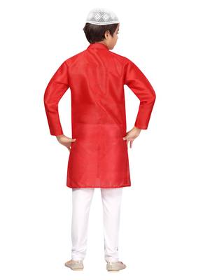 Red plain silk boys-kurta-pyjama 4