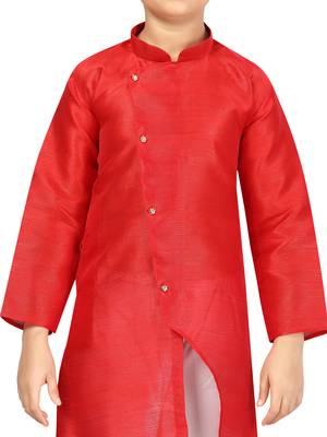 Red plain silk boys-kurta-pyjama 5