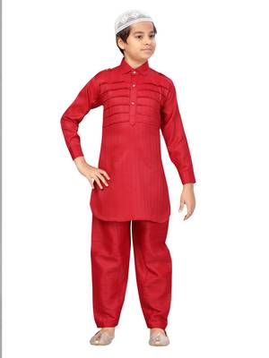 Maroon plain cotton boys-kurta-pyjama 1
