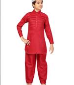 Maroon plain cotton boys-kurta-pyjama