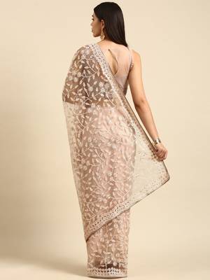 Peach Embroidered Net Saree With Blouse 3