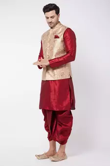 Maroon plain silk blend dhoti-kurta