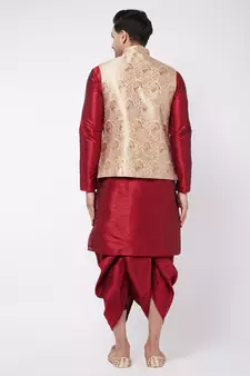 Maroon plain silk blend dhoti-kurta