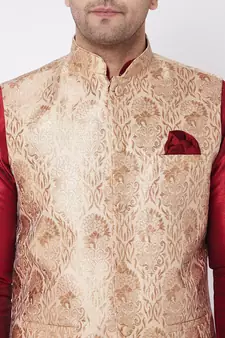 Maroon plain silk blend dhoti-kurta