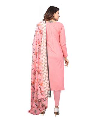 Pisara Peach Poly Cotton Embroidered with Sequins &  printed dupatta Dress Material With Dupatta 2