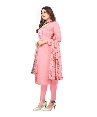 Pisara Peach Poly Cotton Embroidered with Sequins &  printed dupatta Dress Material With Dupatta 3