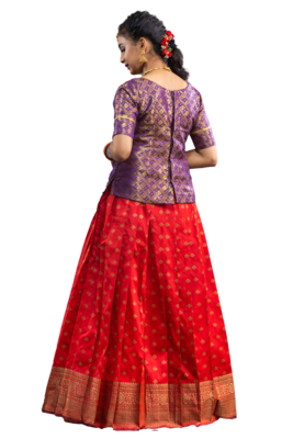 Shivangi Girls Red Banarasi Butta Pattu Pavadai | Lehenga 2