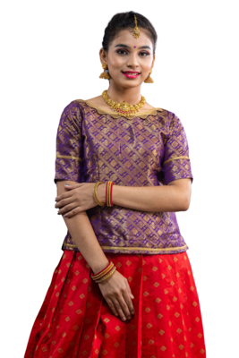 Shivangi Girls Red Banarasi Butta Pattu Pavadai | Lehenga 3