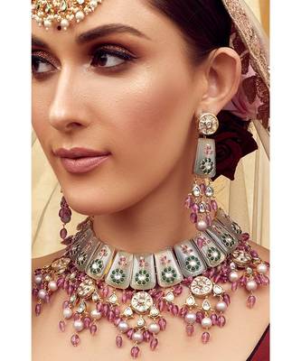 Pink Red and Green Gold Tone Necklace Set 1