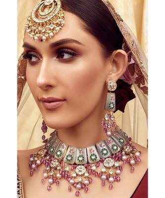 Pink Red and Green Gold Tone Necklace Set 2