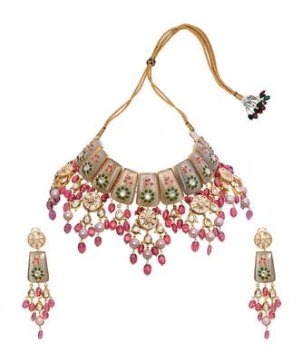 Pink Red and Green Gold Tone Necklace Set 3