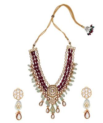 Red Green Gold Tone Kundan Wedding Necklace Set 3