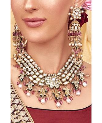 Pink and White Gold Tone Wedding Necklace Set 1