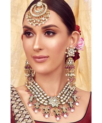 Pink and White Gold Tone Wedding Necklace Set 2