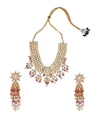 Pink and White Gold Tone Wedding Necklace Set 3