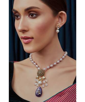 Pink White Blue Gold Tone Necklace Set 2