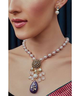 Pink White Blue Gold Tone Necklace Set 3