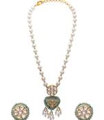 Green White Gold Tone Kundan Necklace Set